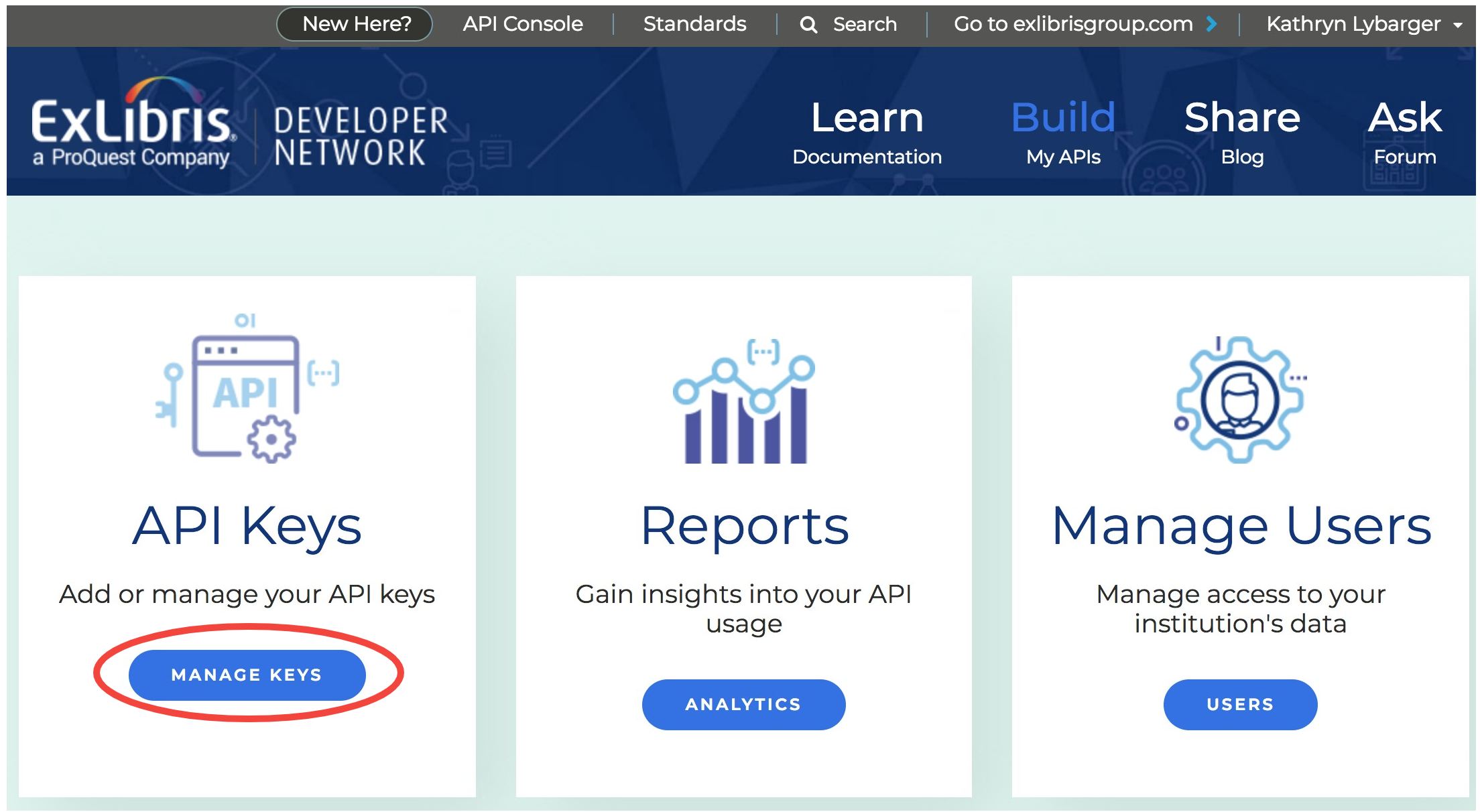 Screen shot of Dashboard with applications circled