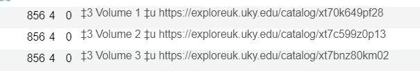 Screenshot of metadata editor with 856 fields having $3 and $u